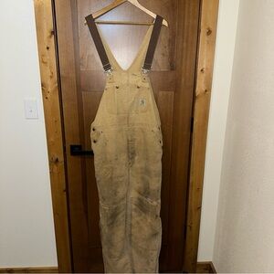 Carhartt Duck‎ Overalls Brown 40x30 Distressed Workwear USA Vintage Thrashed